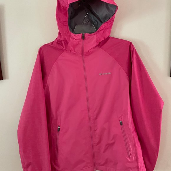 Columbia rain jacket 2 tone pink Omni-tech waterproof girls size M - Picture 10 of 10